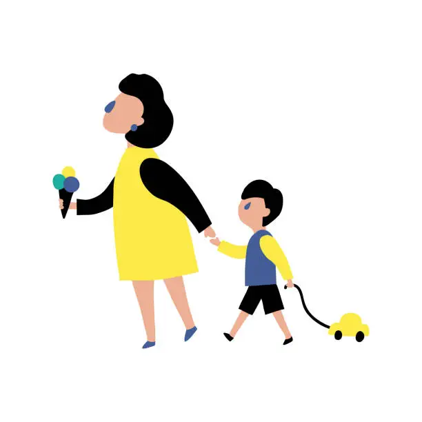 Vector illustration of mom and boy