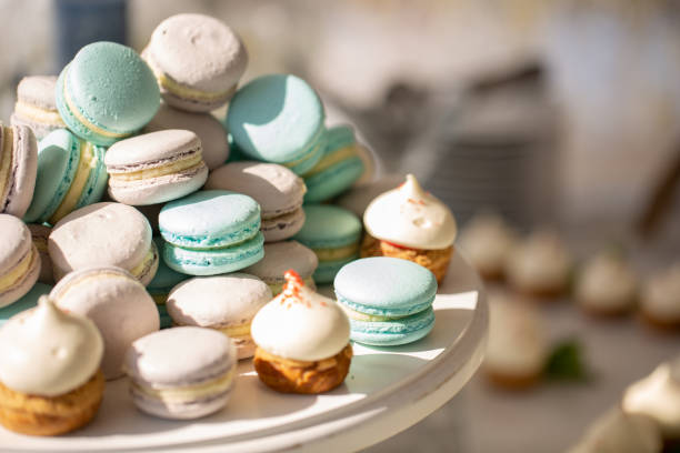colorful macaroons at the festive table