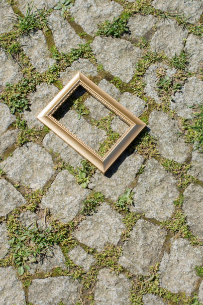 istock Blank wooden picture  frame on  background 970489236