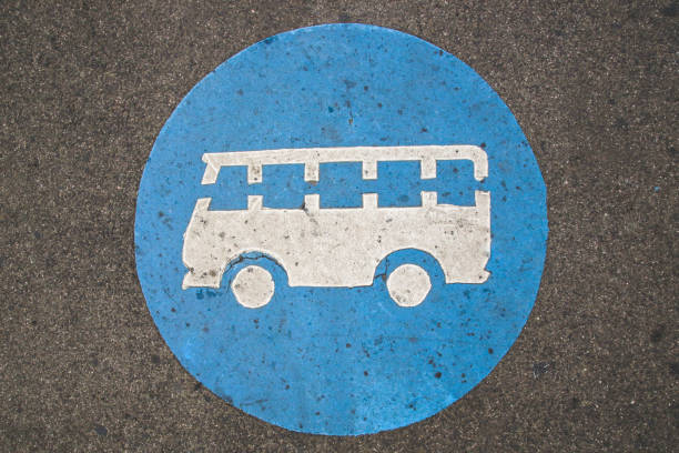 Blue bus sign on the floor