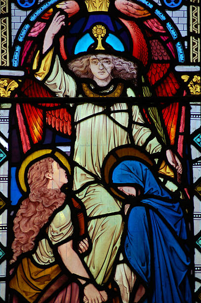 istock Stained Glass Window Angel, Virgin Mary and Saint Martha 97049062
