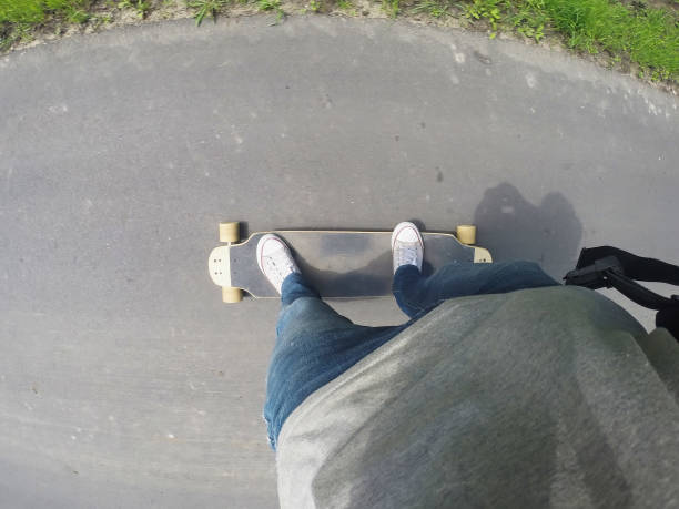 istock Riding a longboard in the first person. 970501844