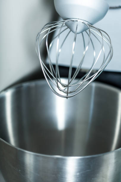 istock Top of modern mixer with steel whisk 970504576