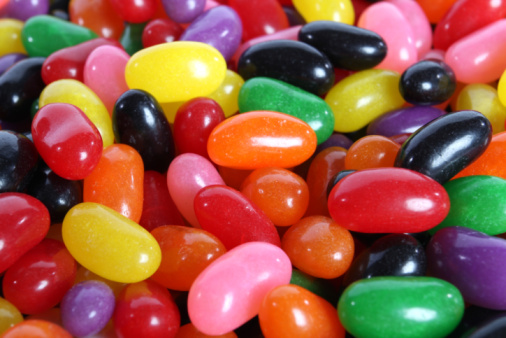 Closeup of pile of colorful chocolate candies
