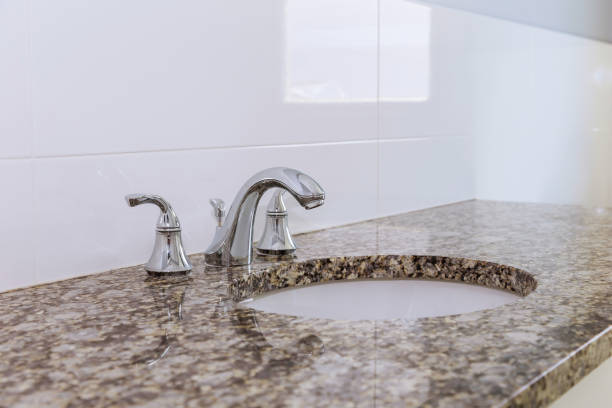 istock Bathroom interior with sink and faucet. 970534230