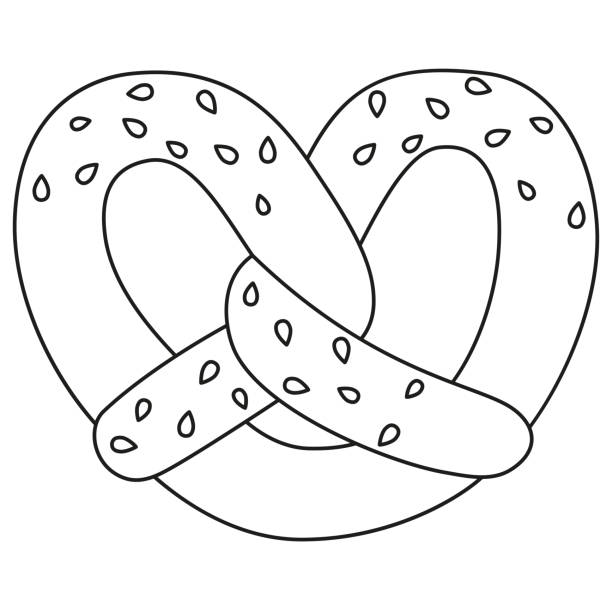 참 깨 씨앗과 라인 아트 검정과 흰색 꽈 배기 - pretzel sesame vector snack stock illustrations