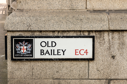 London. May 2018. A view of the street sign for the old bailey in the City of london.