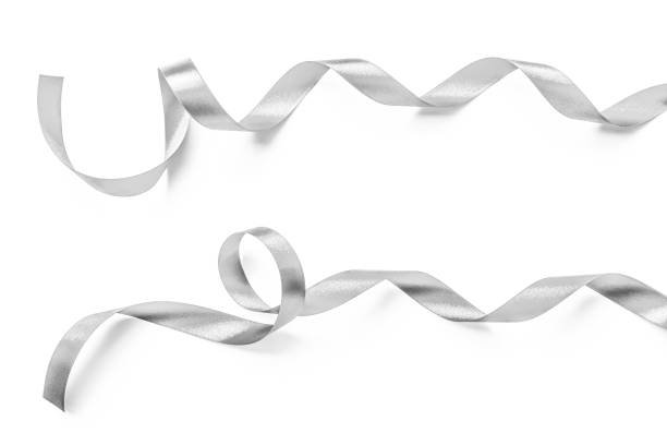 istock Silver ribbon bow in bright silver white grey color isolated on white background with clipping path for holiday and party greeting card design decoration element 970585680
