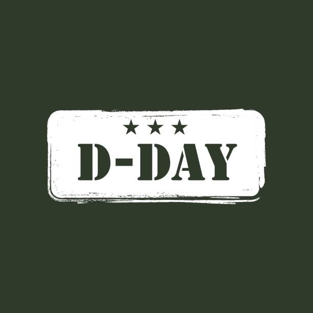 illustrazioni stock, clip art, cartoni animati e icone di tendenza di design del modello vettoriale del logo d-day - army usa text metal