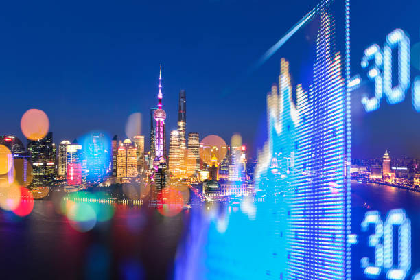 shanghai börse - lichtquelle grafiken stock-fotos und bilder