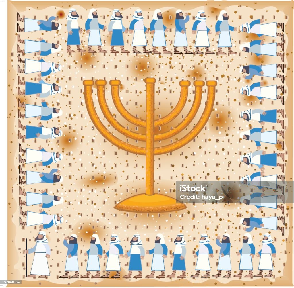 Pessach-Illustration mit goldenen Menora auf Matzah Hintergrund - Lizenzfrei Seder Vektorgrafik
