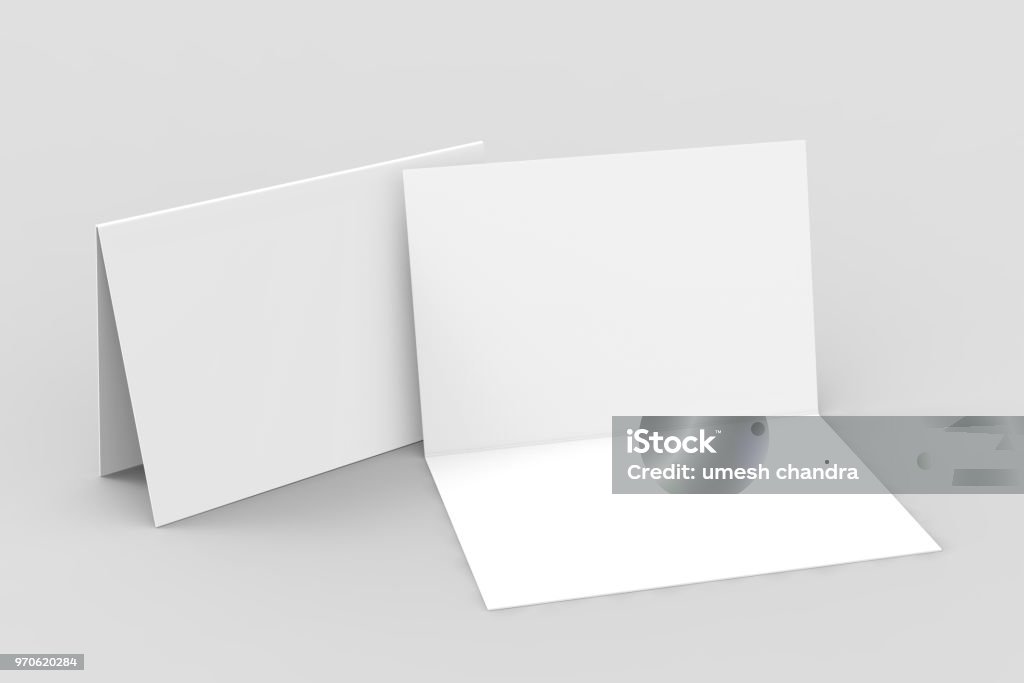 Half-fold horizontal brochure blank white template for mock up and presentation design. 3d illustration. Half-fold horizontal brochure blank white template for mock up and presentation design. Greeting Card Stock Photo