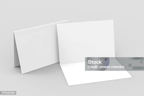 Halffold Horizontal Brochure Blank White Template For Mock Up And Presentation Design 3d Illustration Stock Photo - Download Image Now