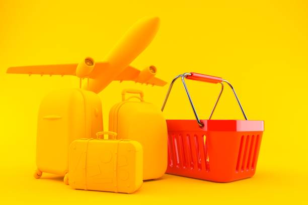 istock Travel background with shopping basket 970646756