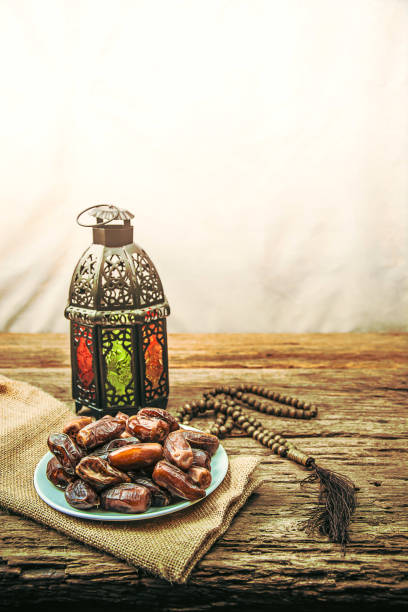 date palm fruit or kurma , ramadan food , image Vintage style . stock photo