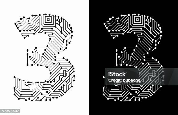 Number 3 In Black And White Circuit Board Font Stock Illustration