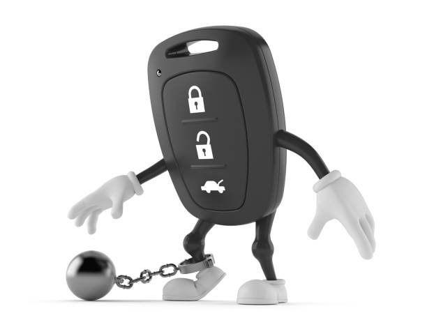 istock Car remote key character with prison ball 970653836