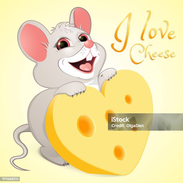 White Mouse With A Piece Of Cheese Stock Illustration - Download Image Now - Animal, Art, Backgrounds
