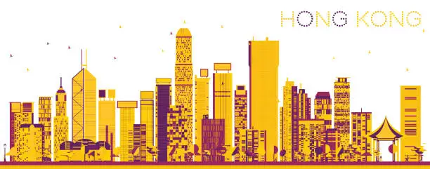 Vector illustration of Abstract Hong Kong China Skyline with Color Buildings.