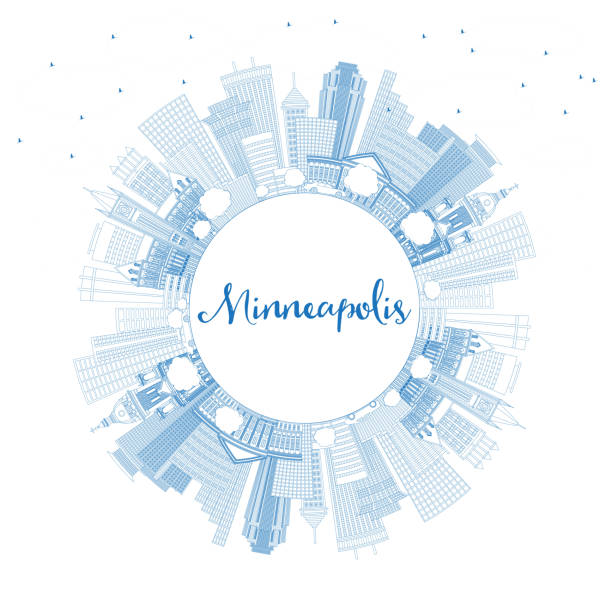 Outline Minneapolis Minnesota Skyline with Blue Buildings and Copy Space. Outline Minneapolis Minnesota Skyline with Blue Buildings and Copy Space. Vector Illustration. Business Travel and Tourism Concept with Modern Architecture. Minneapolis USA Cityscape with Landmarks. minneapolis illustrations stock illustrations