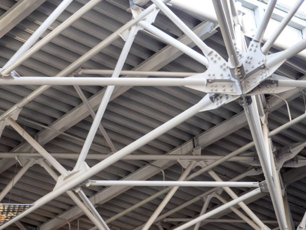 istock Structure of steel roof frame for building construction 970673688