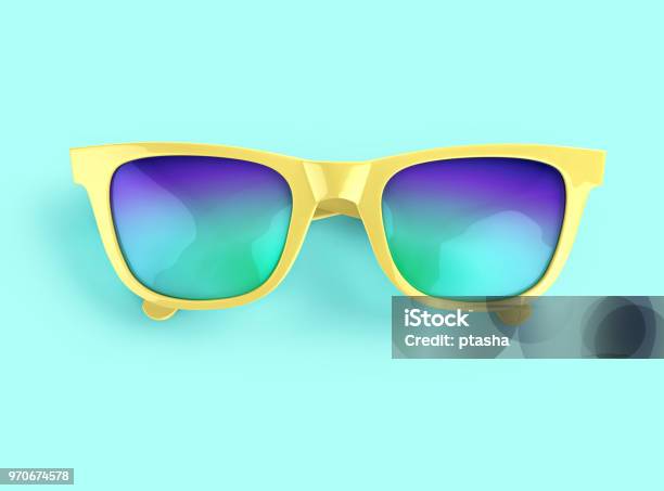 Yellow Sunglasses With Multicolor Lenses Stock Photo - Download Image Now - Sunglasses, Cut Out, Eyeglasses