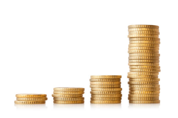 istock Graph of golden coins on white background 970676368