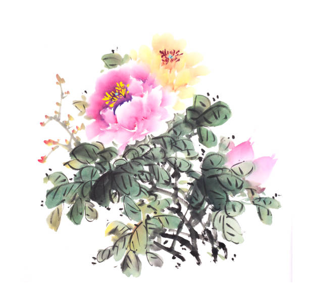 istock peony flower,Traditional chinese ink painting. 970715010