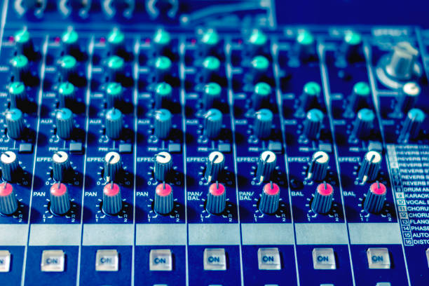 istock Button to adjust the volume control of the audio mixer. 970715102