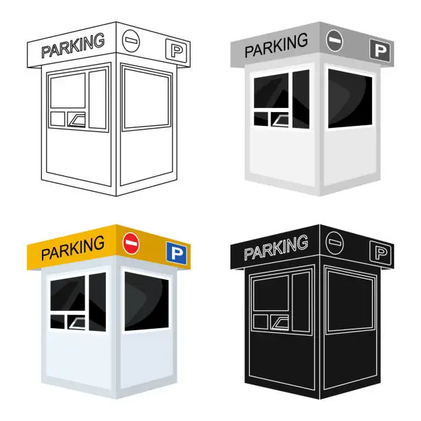 Vector illustration of Parking toll booth icon in cartoon style isolated on white background. Parking zone symbol stock vector web illustration.