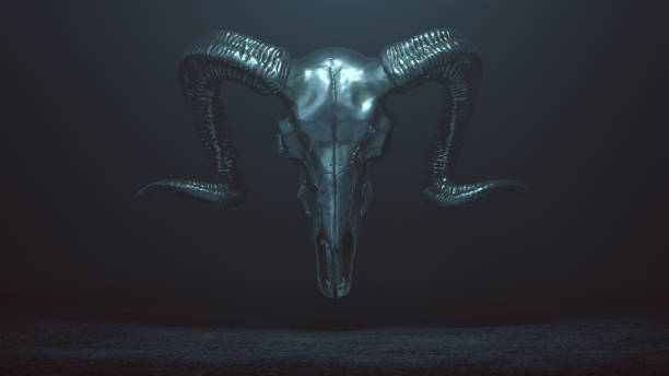 istock Floating Evil Silver Ram Skull Spirit in a foggy void 970740168
