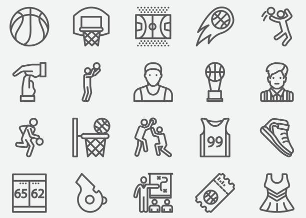 ikony linii sportowej koszykówki - ball sport sports equipment team sport stock illustrations
