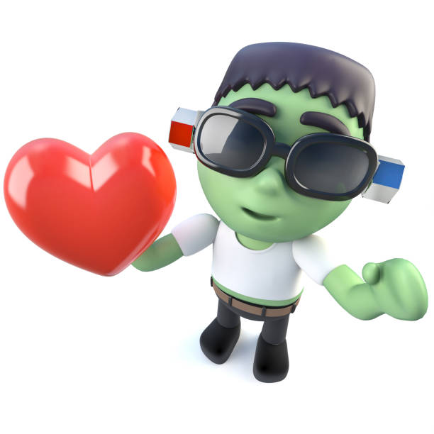 istock 3d Funny cartoon frankenstein monster character holding a red heart 970753750