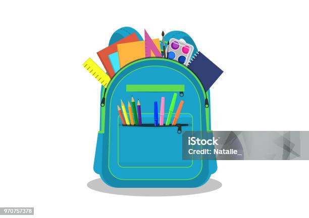 Open School Backpack With Supplies Stock Illustration - Download Image Now - Backpack, School Supplies, Education
