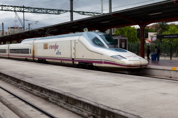 High speed train in Madrid Chamartín railway station stock photo