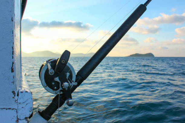 Fishing Rod Are Prepared Offshore Fishing On The Boat In Ocean Stock Photo  - Download Image Now - iStock