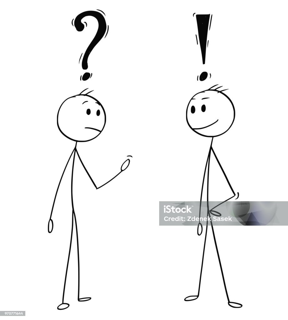Cartoon Of Two Men Or Businessmen With Question And Exclamation Marks Above  Stock Illustration - Download Image Now - iStock