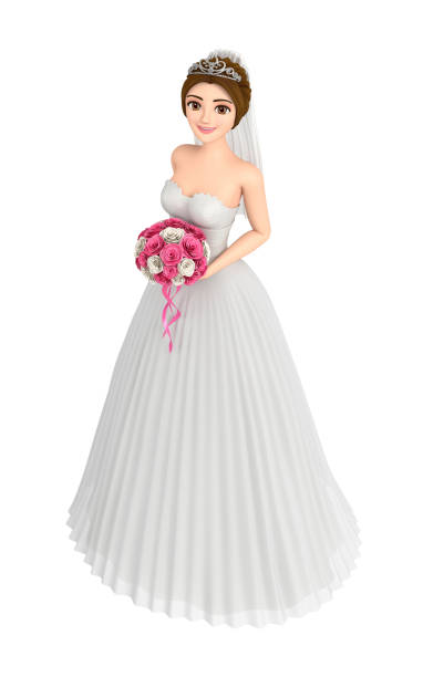 istock 3D illustration character - The pretty bride who has a bouquet 970774786