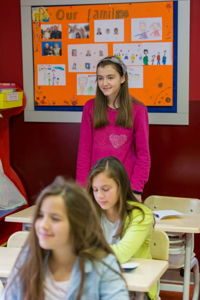 istock Schoolgirl standing and answering 970781982