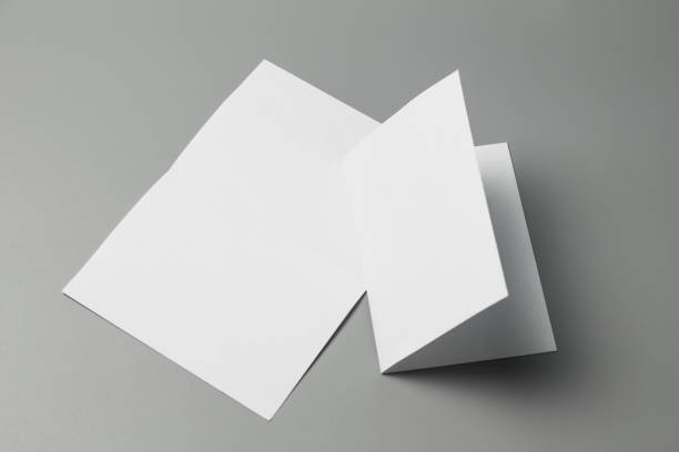 istock Blank portrait changeable background / white paper isolated on gray. identity design, corporate templates, company style, set of booklets, blank white folding paper flyer 970789128
