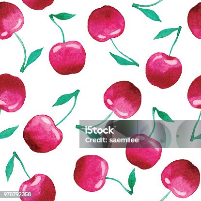 istock Watercolor Seamless Pattern With Cherry 970792358