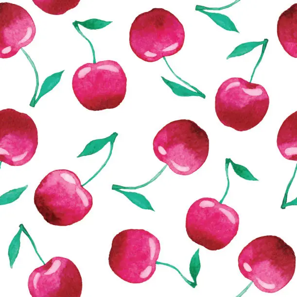 Vector illustration of Watercolor Seamless Pattern With Cherry