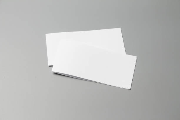 istock Blank portrait changeable background / white paper isolated on gray. identity design, corporate templates, company style, set of booklets, blank white folding paper flyer 970799798