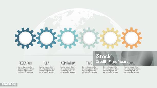 Business Infographics Timeline With 6 Steps Options Gears Vector Template Stock Illustration - Download Image Now