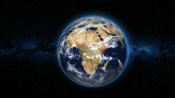 istock Realistic Earth Planet against the the star sky 970800022