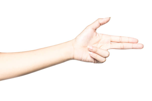 istock Gun hand signal two fingers isolated on white background. 970803222