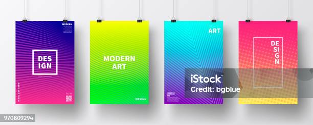 Posters With Colorful Geometric Design Isolated On White Background Stock Illustration - Download Image Now