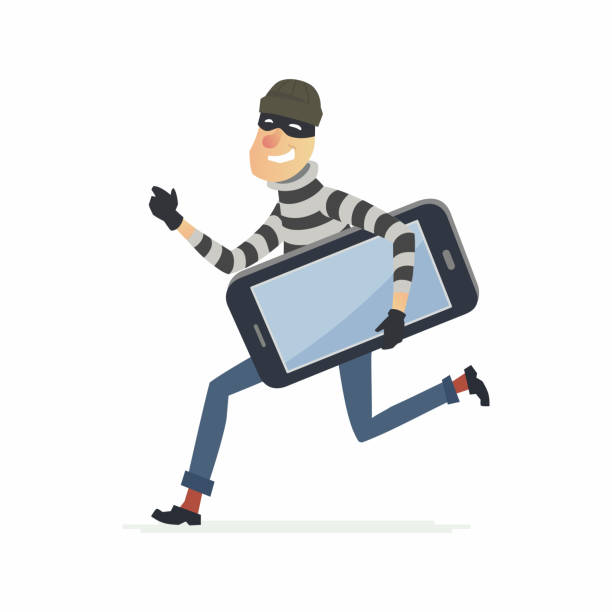Thief stealing smartphone - cartoon people characters illustration vector art illustration