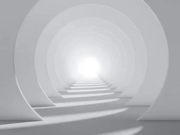 Photo of Abstract white 3d round tunnel interior