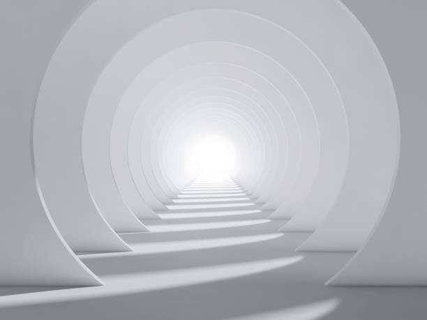 абстрактный белый 3d круглый туннель интерьер - end of round стоковые фото и изображения